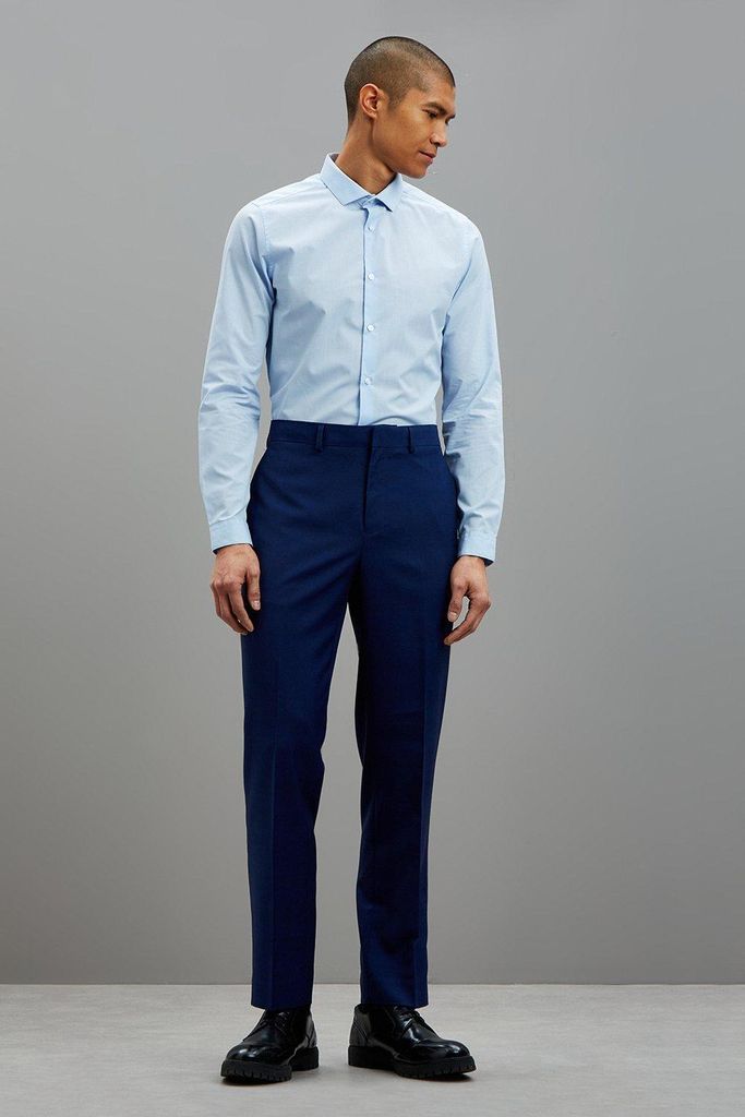 Mens Tailored Fit Blue Self Check Suit Trousers