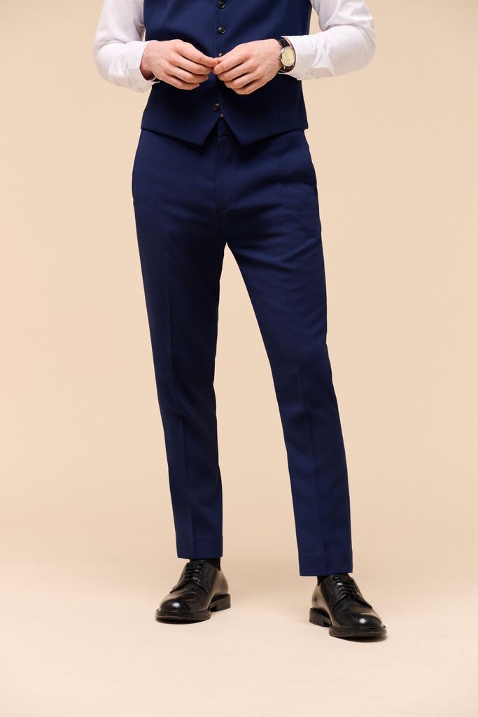 Mens Skinny Fit Navy Texture Suit Trousers