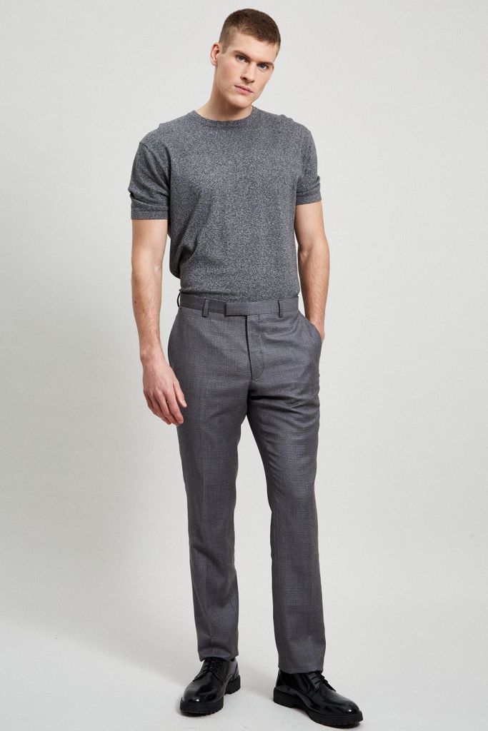 Mens Slim Fit Premium Grey Semi Plain Wool Suit Trousers