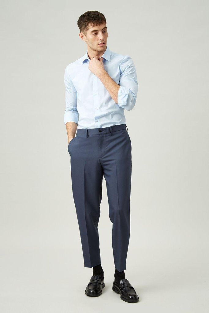 Mens Relaxed Tapered Fit Blue Bi-stretch Suit Trousers