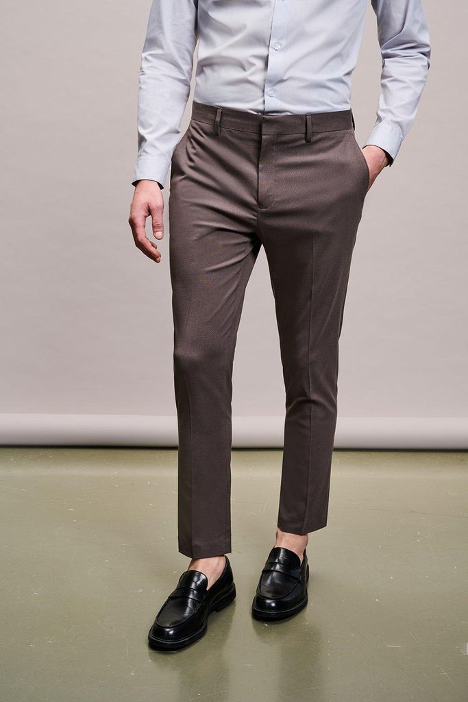 Mens Skinny Fit Taupe Suit Trousers