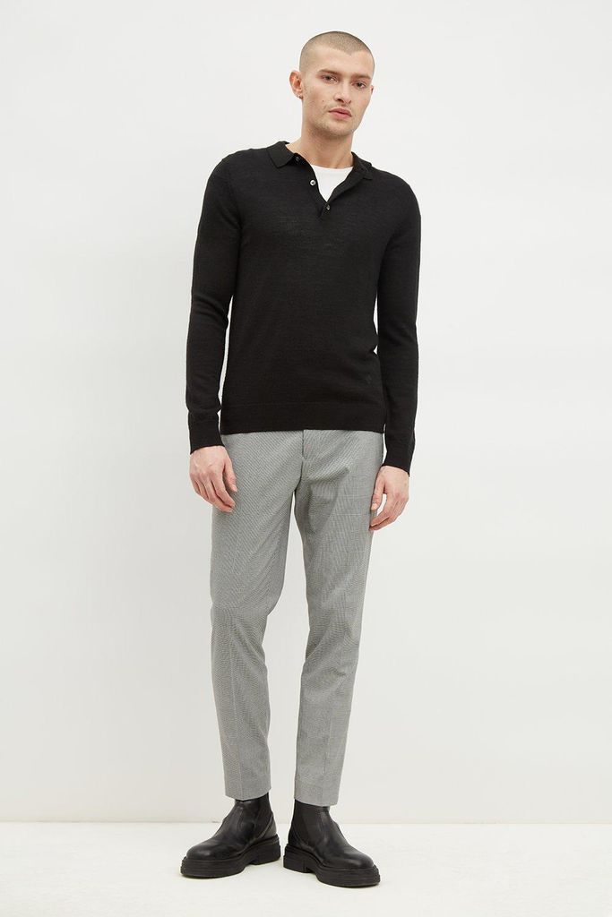 Mens Skinny Fit Black Dogtooth Smart Trousers