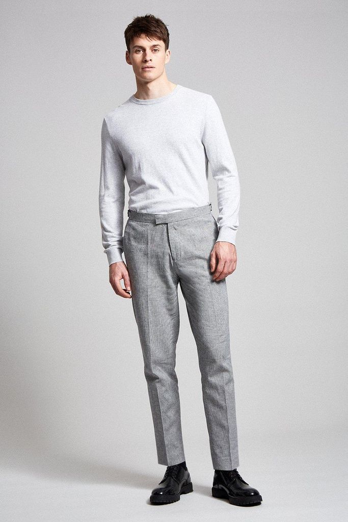 Mens Slim Fit Grey Dogtooth Smart Trousers