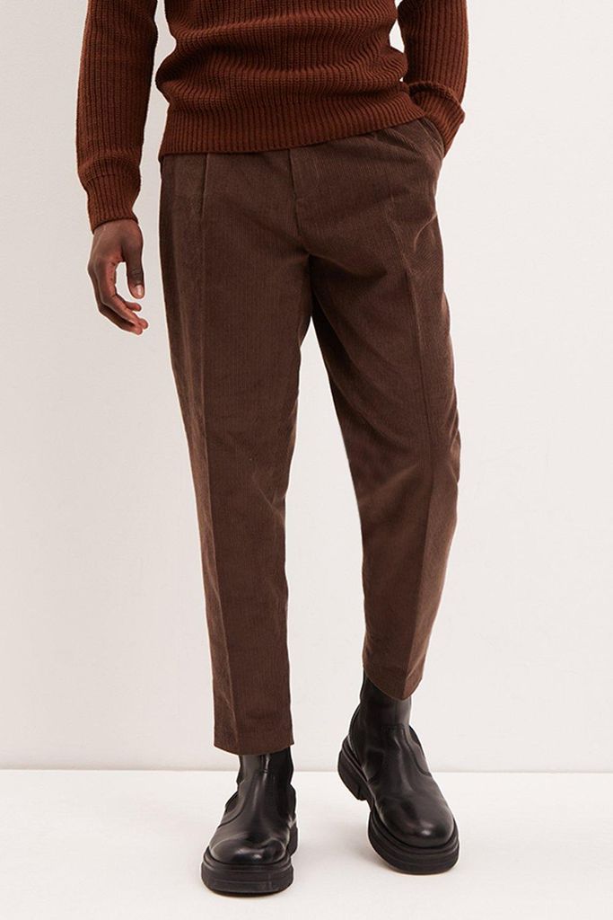 Mens Tapered Fit Corduroy Pleat Front Smart Trousers