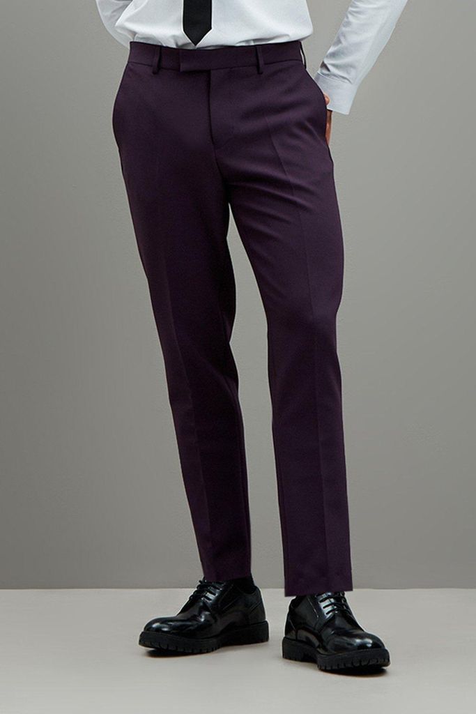 Mens Skinny Fit Purple Tuxedo Suit Trousers