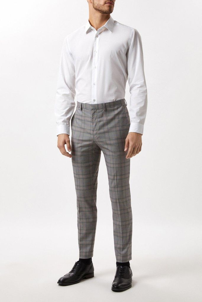 Mens Skinny Fit Grey Checked Suit Trousers
