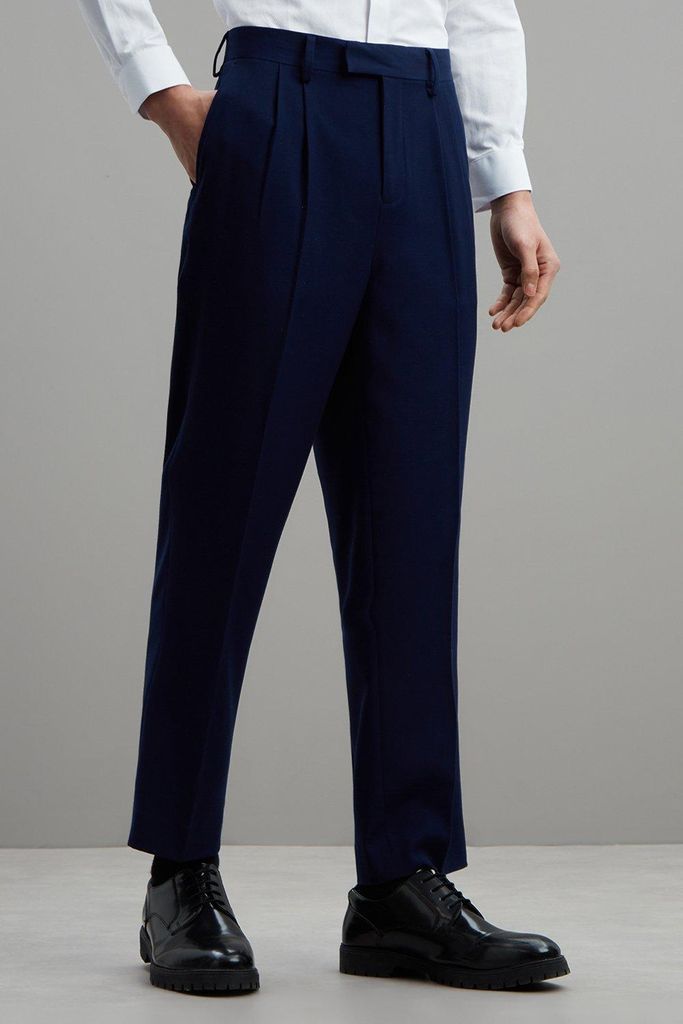 Mens Relaxed Fit Texture Pleated Suit Trousers