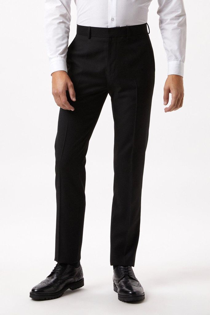 Mens Slim Fit Black Twill Suit Trousers