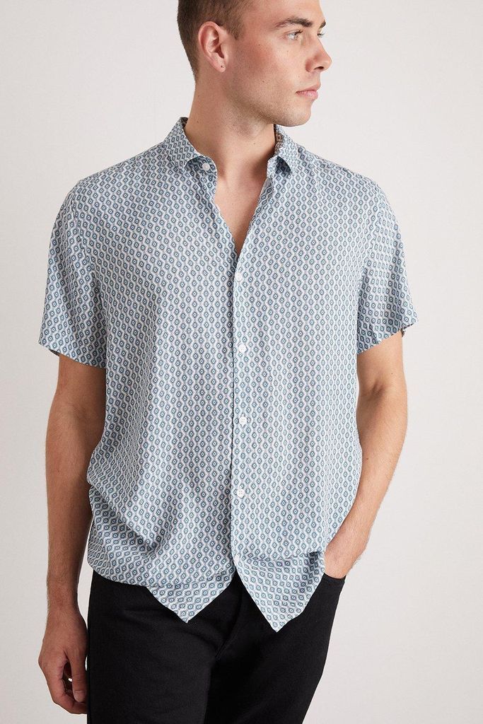 Mens Blue Geo Textured Print Shirt
