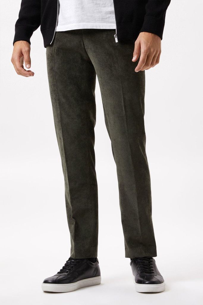Mens Slim Fit Green Cord Trousers