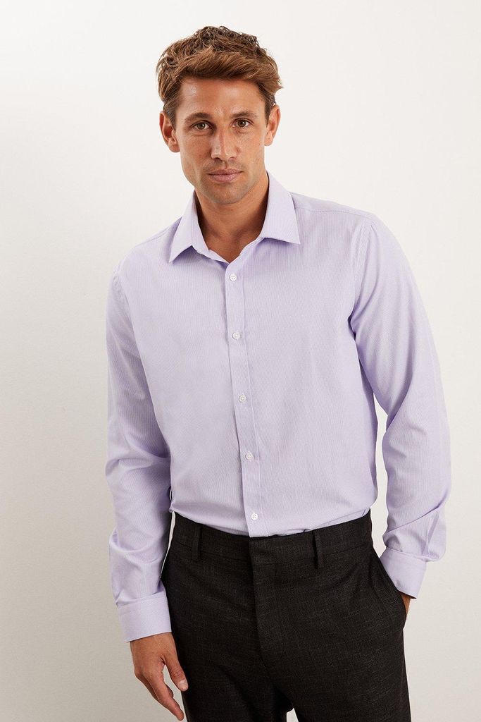 Mens Lilac Slim Fit Mini Puppytooth Shirt