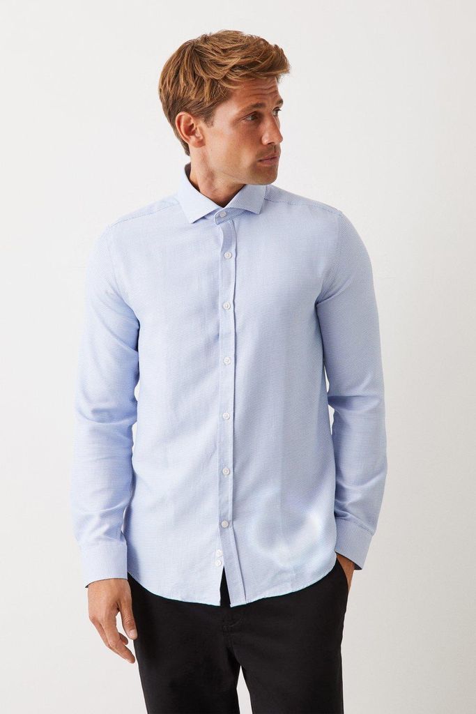 Mens Blue Tailored Fit Long Sleeve Puppytooth Cutaway Collar Shirt