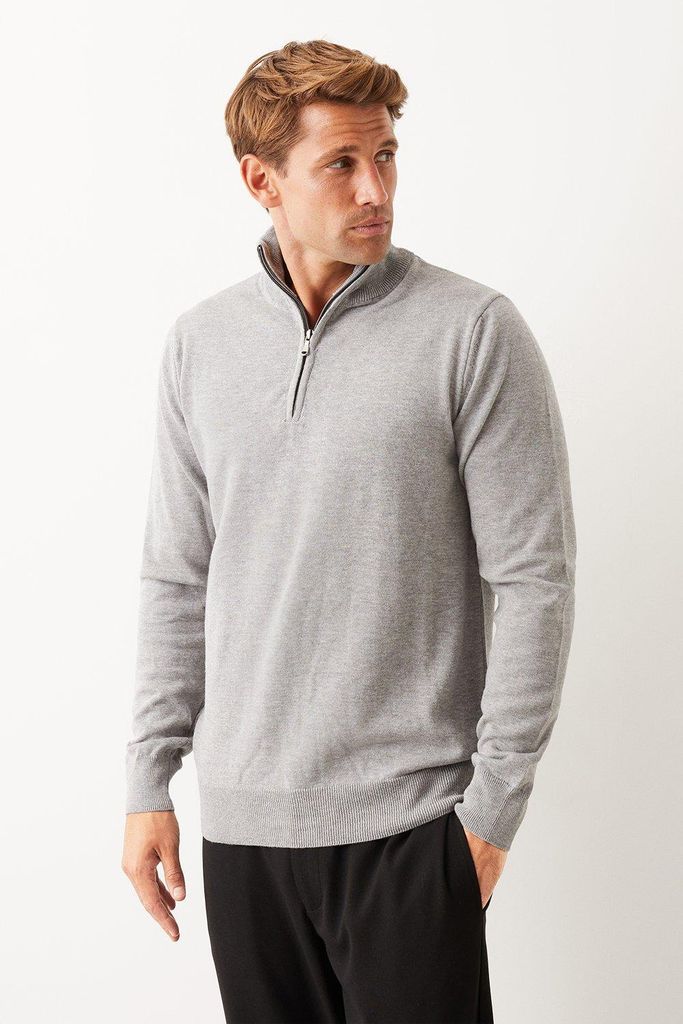 Mens Long Sleeve Zip Neck Jumper