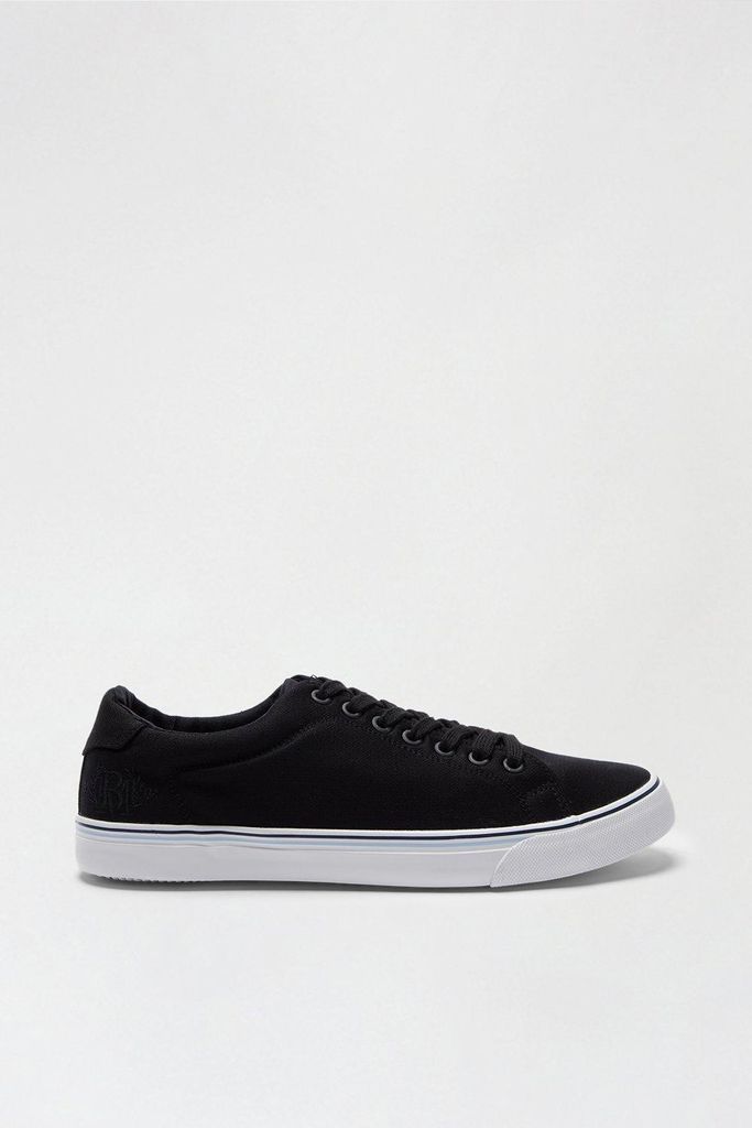 Mens Black Canvas Lace-Up Trainers