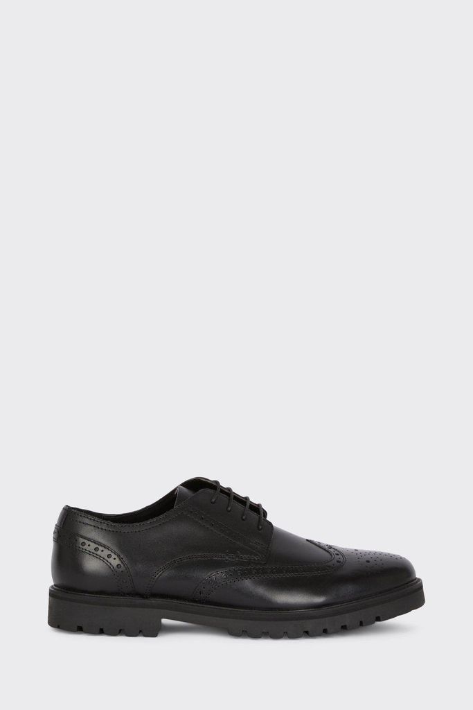 Mens Black Leather Brogue Shoes With Chunky Sole
