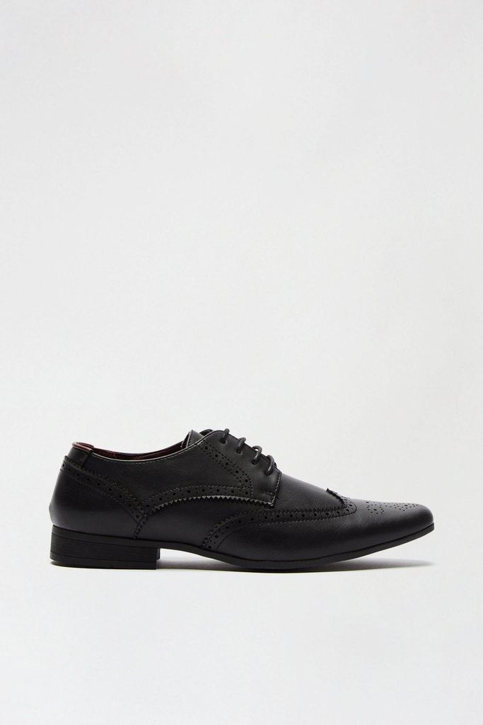 Mens Black Leather Look Brogue Shoes