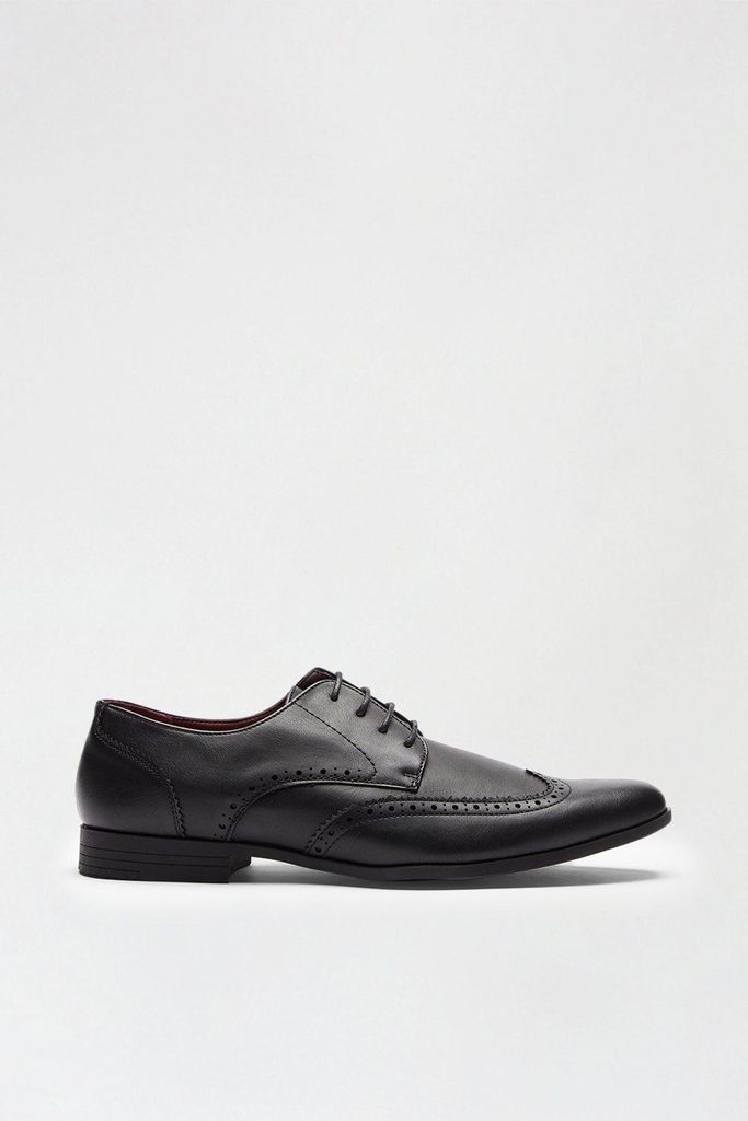 Mens Black Leather Look Brogue Shoes