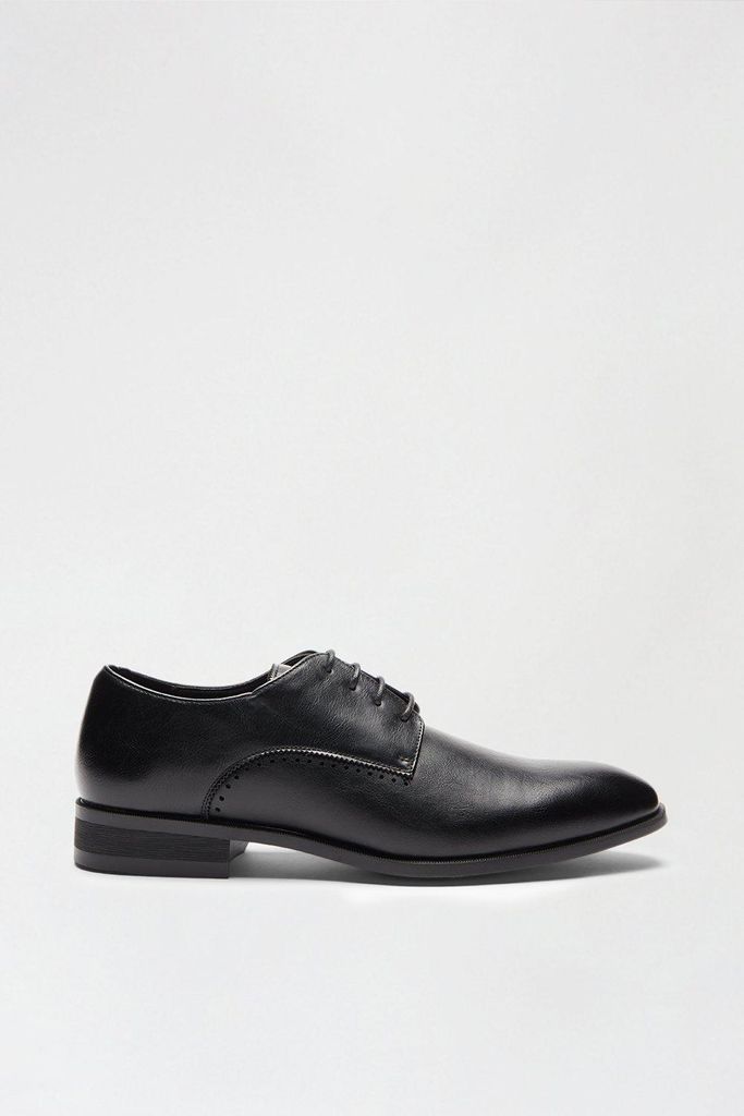 Mens Black Leather Look Derby Shoes