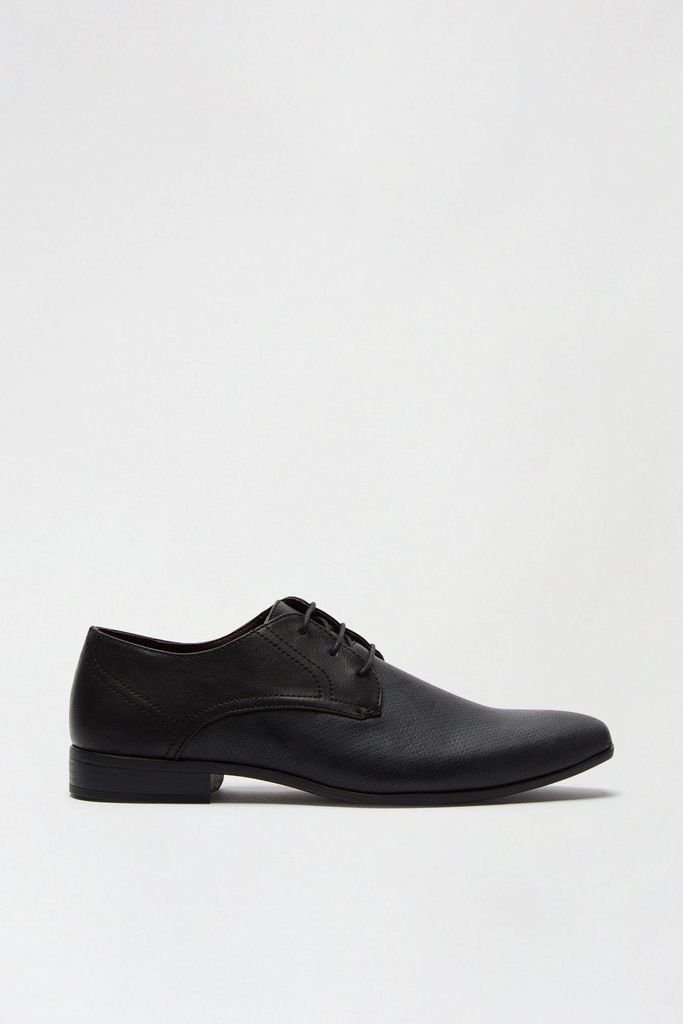 Mens Black Leather Look Formal Derby Shoes