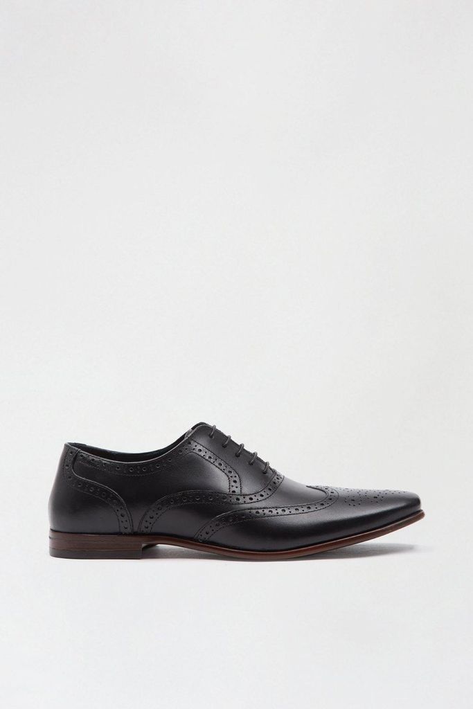 Mens Black Leather Oxford Brogue Shoes