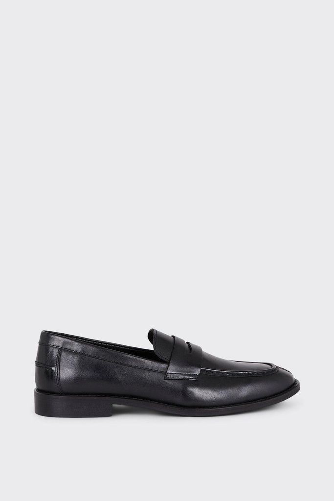 Mens Black Leather Plain Loafers