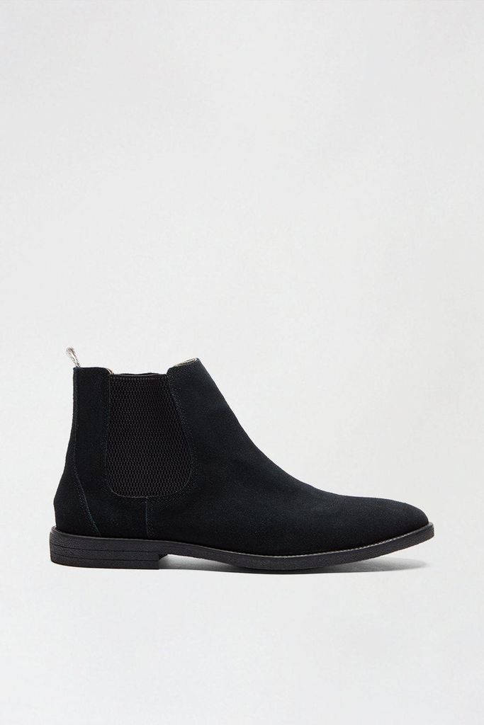 Mens Black Real Suede Chelsea Boots
