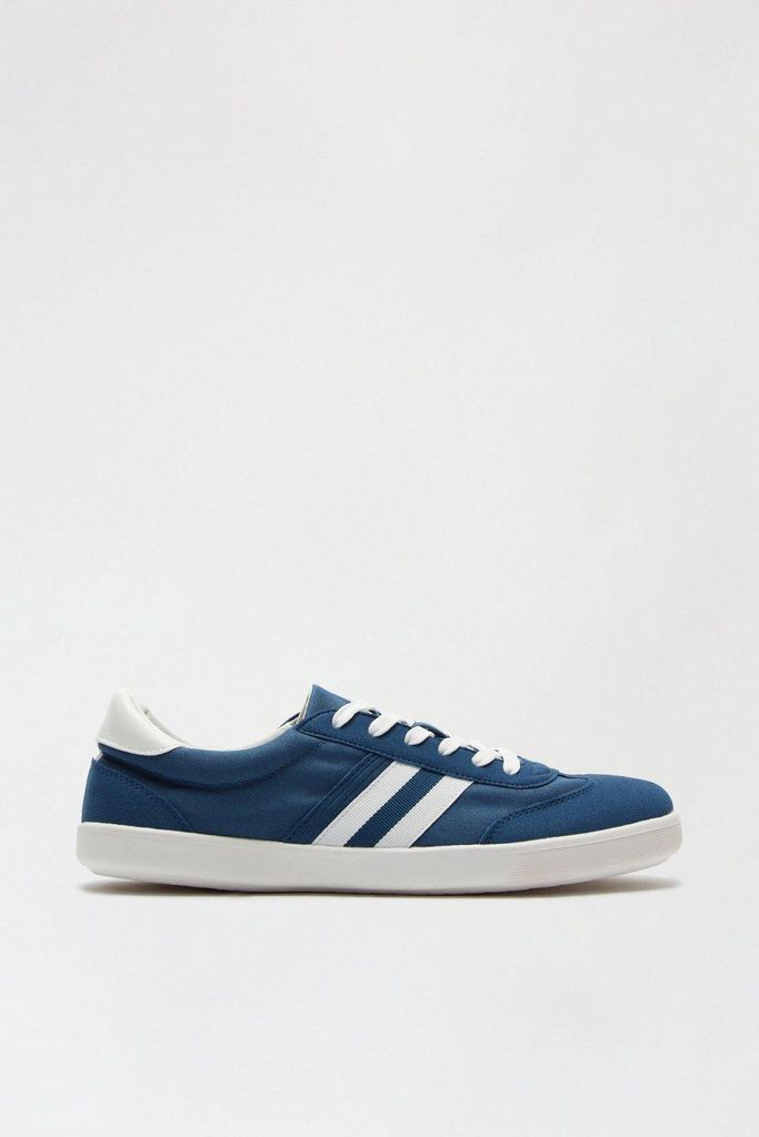 Mens Blue Lace-Up Canvas Trainers