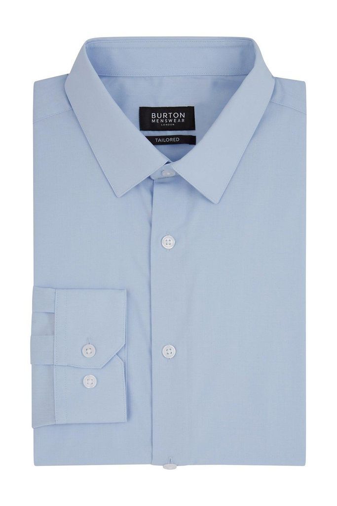 Mens Blue Tailored Easy Iron Shirt