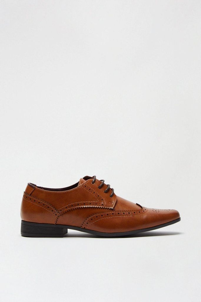 Mens Brown Leather Look Brogue Shoes