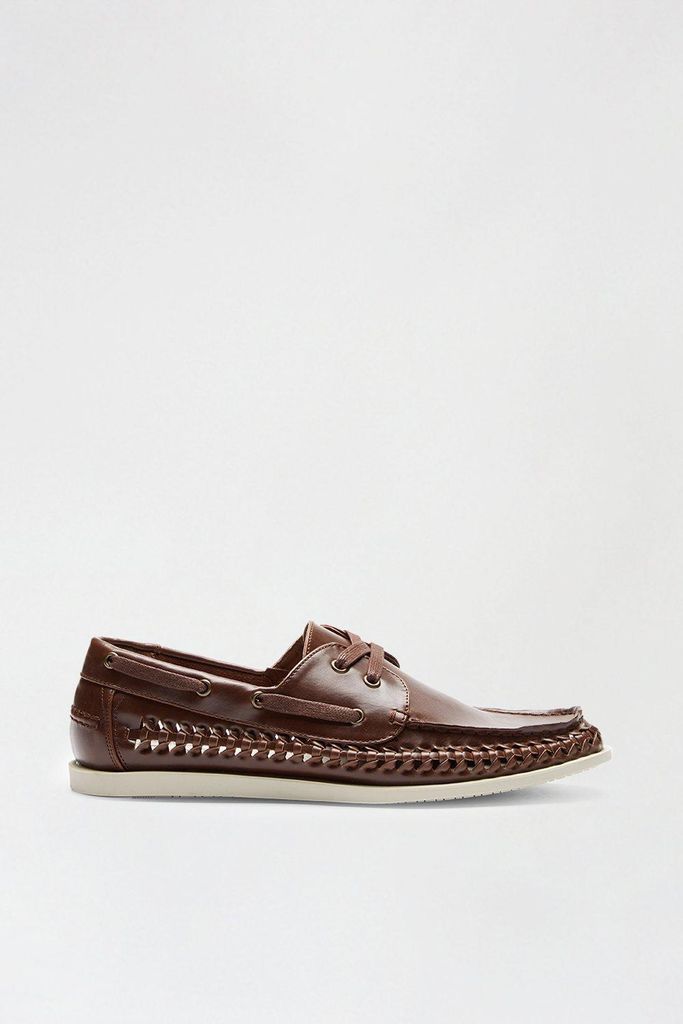 Mens Brown Leather Look Boat Shoes