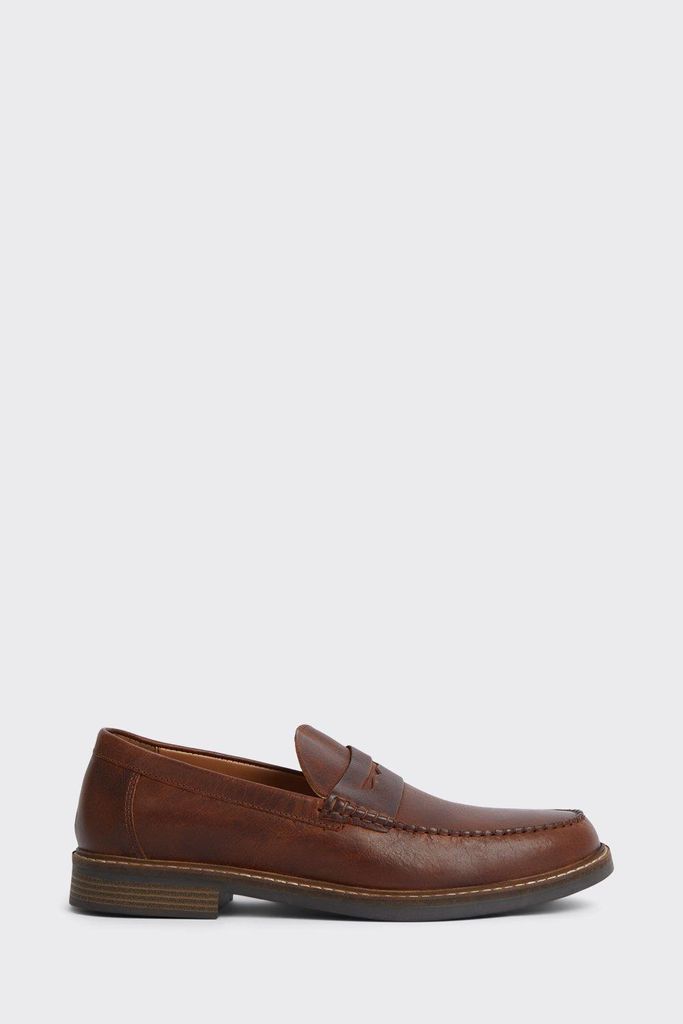Mens Brown Leather Saddle Loafers