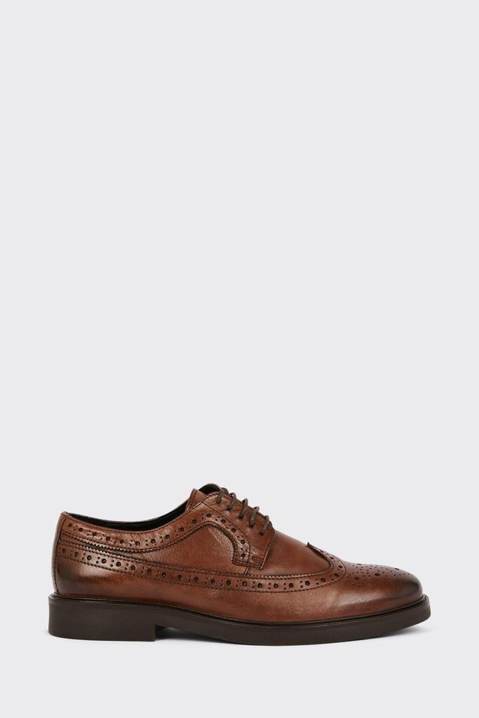 Mens Brown Smart Leather Derby Brogue Shoes