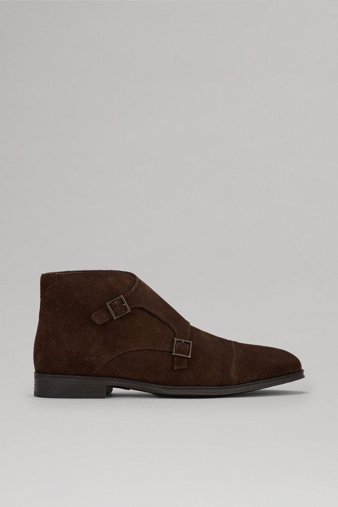 Mens Brown Suede Monk Strap Boots