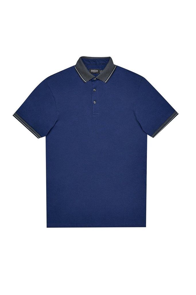 Mens Cobalt Jacquard Collar Polo Shirt