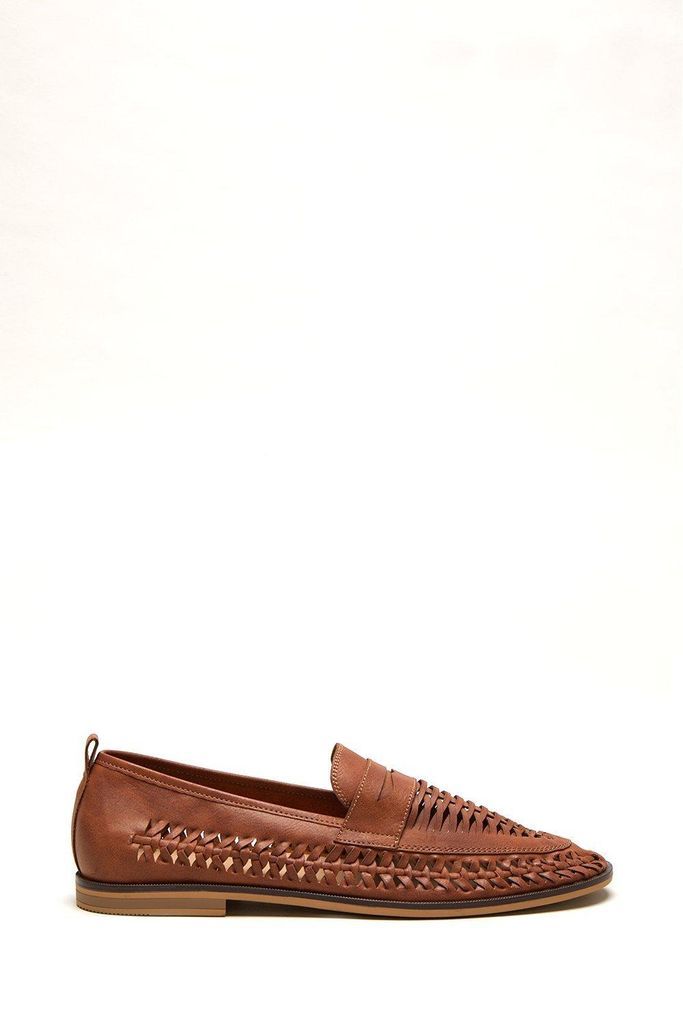 Mens Leather Look Woven Loafers