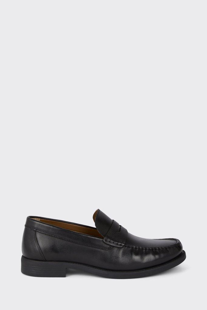 Mens Leather Smart Textured Black Penny Loafers