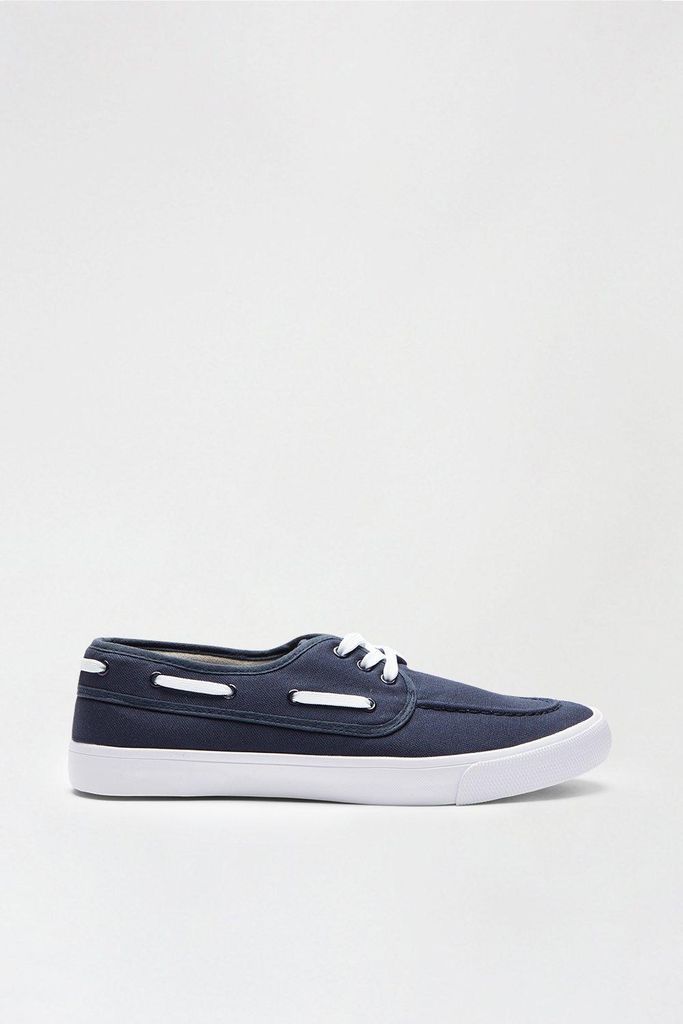 Mens Navy Lace-Up Boat Shoes