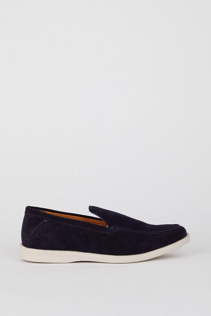 Mens Navy Wide Fit Suede Slip On Shoes