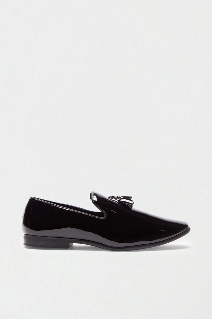 Mens Patent Slip On Shoes With Tassel