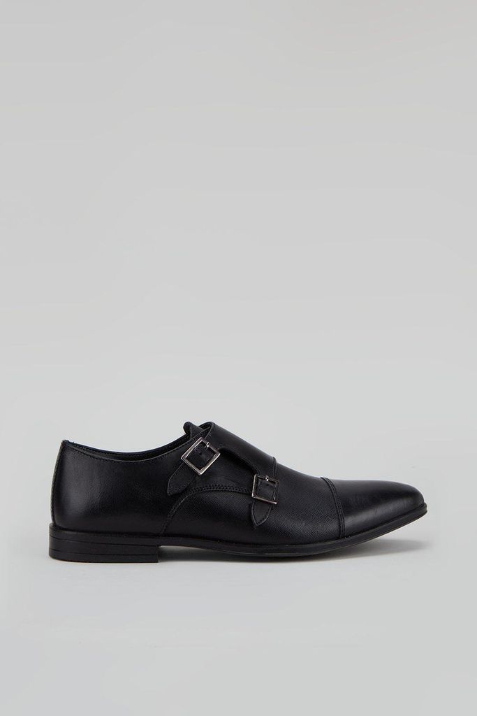 Mens Rubble Black Leather Monk Shoes