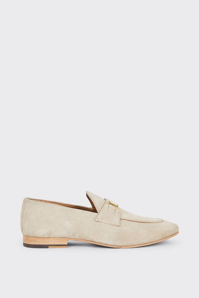 Mens Stone Suede Saddle Loafers
