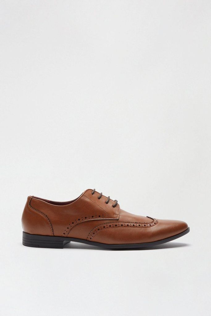 Mens Tan Leather Look Brogue Shoes