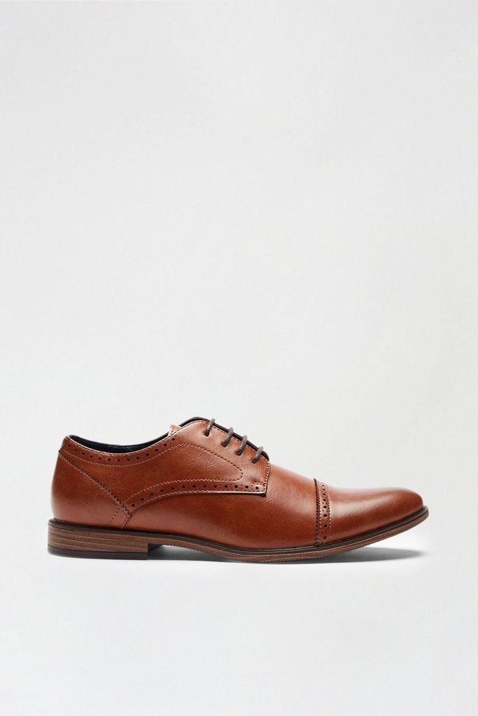 Mens Tan Leather Look Toecap Derby Shoes