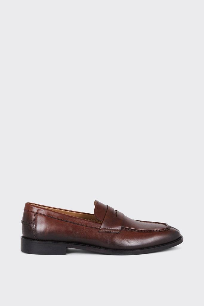 Mens Tan Leather Plain Loafers