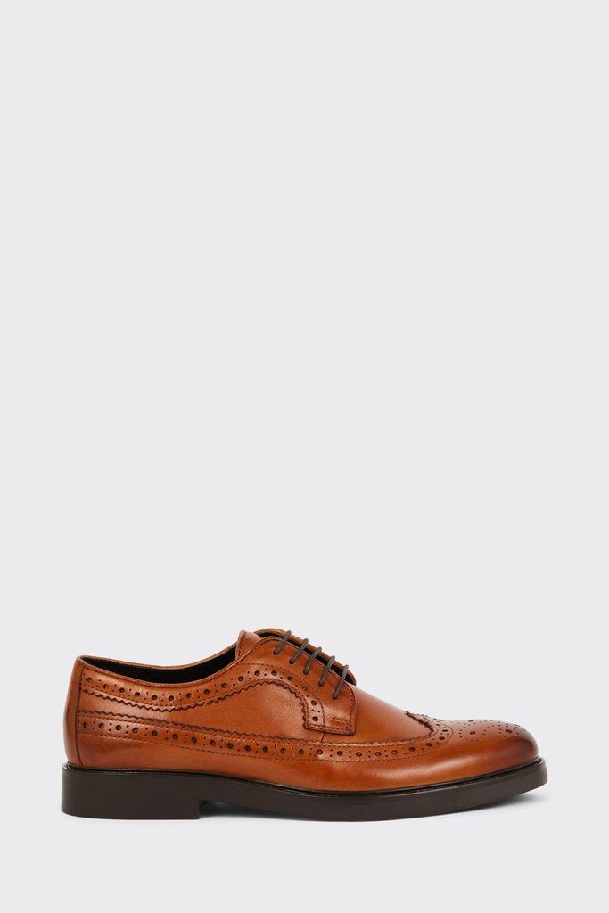 Mens Tan Smart Leather Derby Brogue Shoes