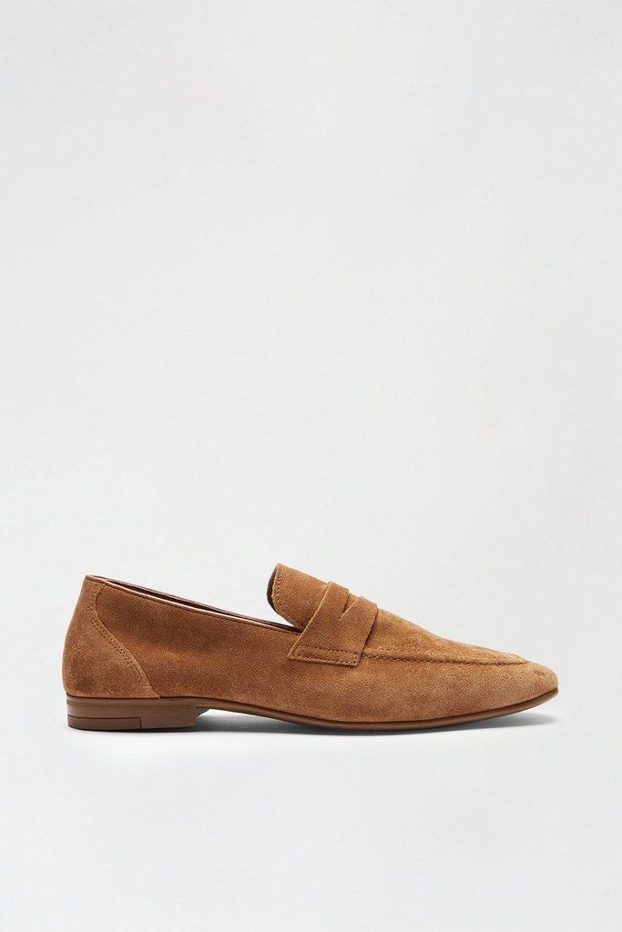 Mens Tan Suede Saddle Loafers