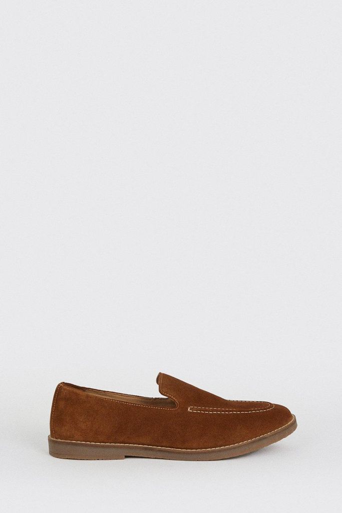 Mens Tan Suede Slip On Loafers