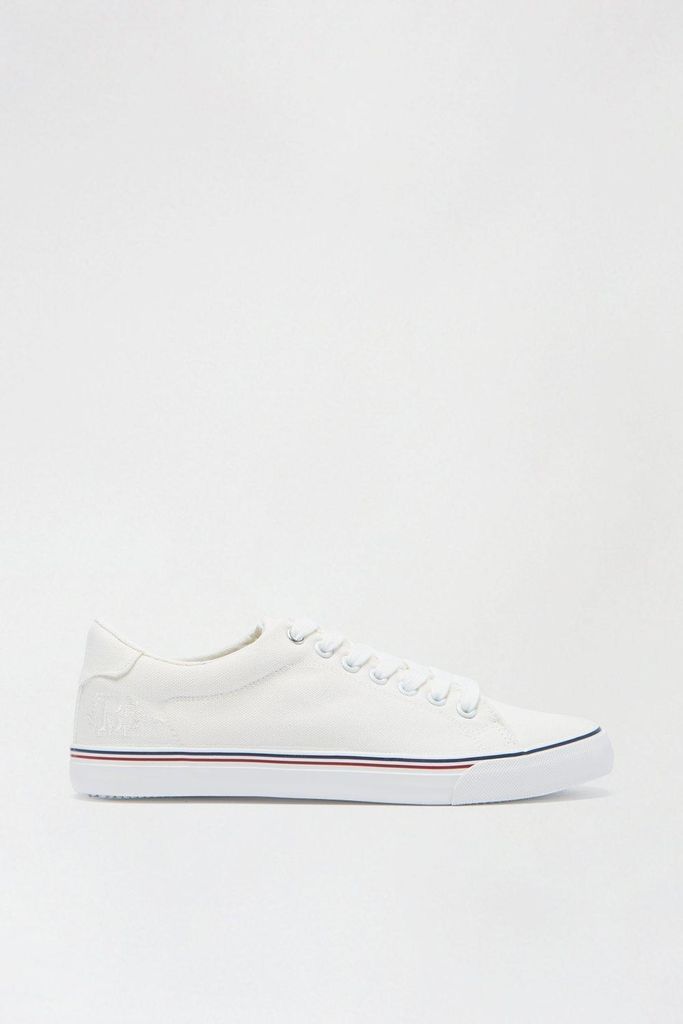 Mens White Canvas Lace-Up Trainers