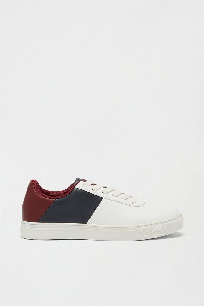 Mens White Trainers With Colour Block Detail