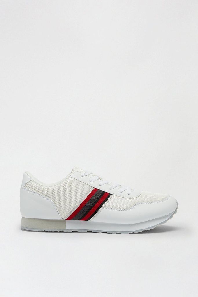Mens White Trainers With Stripe Detail